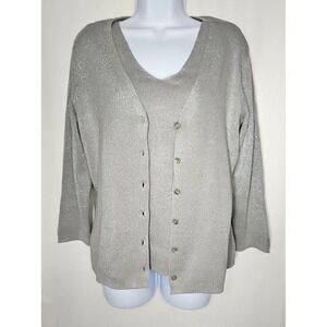 Covington Women's Metallic Gray Cardigan & Tank Sweater Set Size Medium NWT